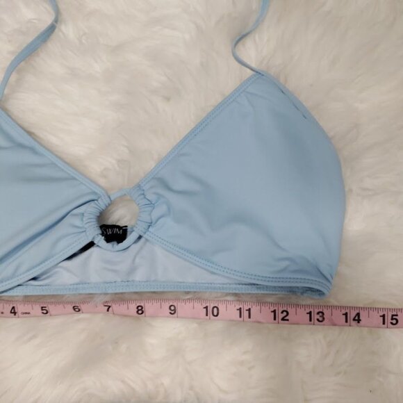 Icon Swim Light Blue Bikini Set With Ruched Cover Up Skirt & Halter Top Size M - Picture 9 of 12